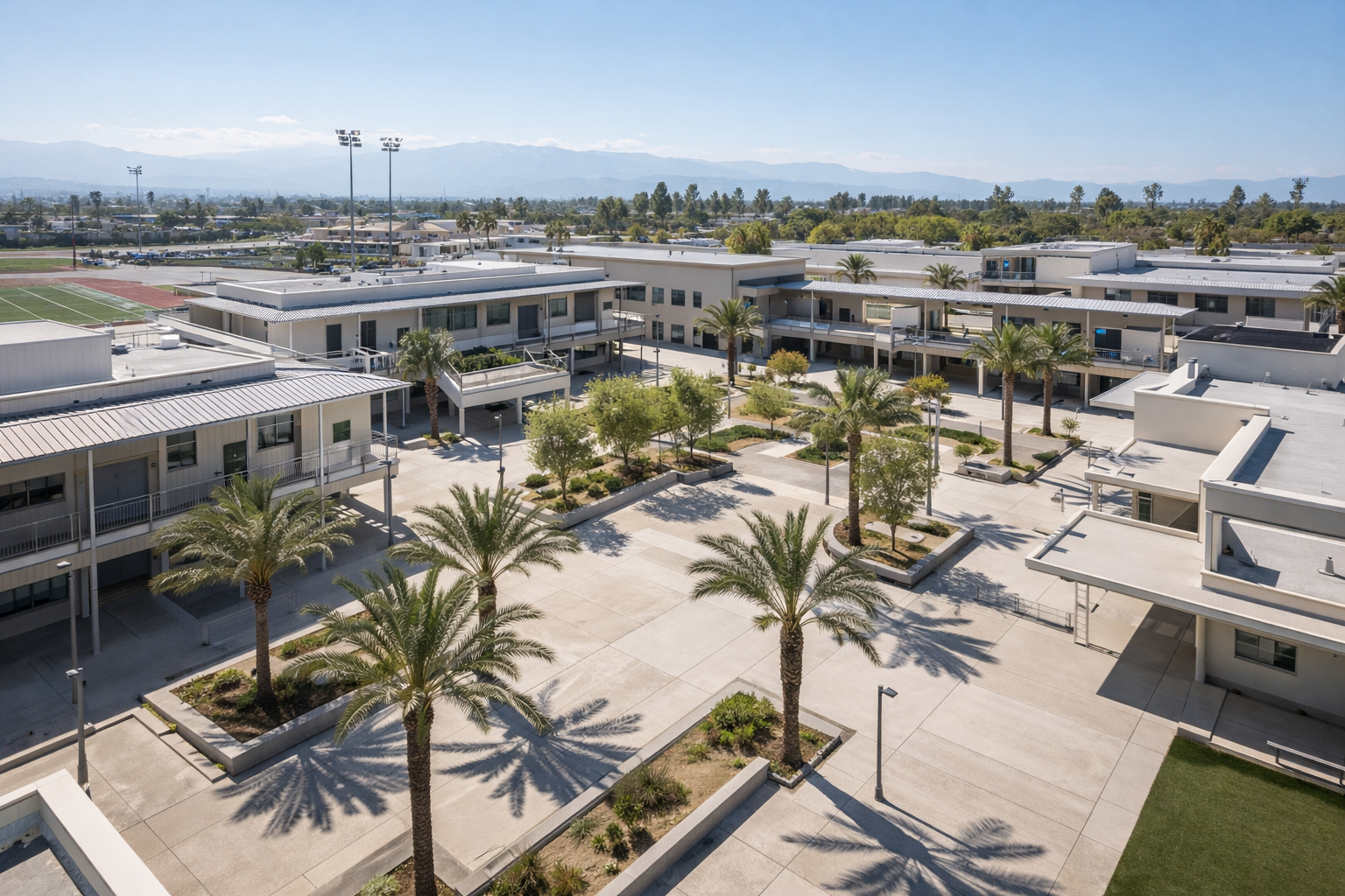 K-12 school campus aerial view Southern California