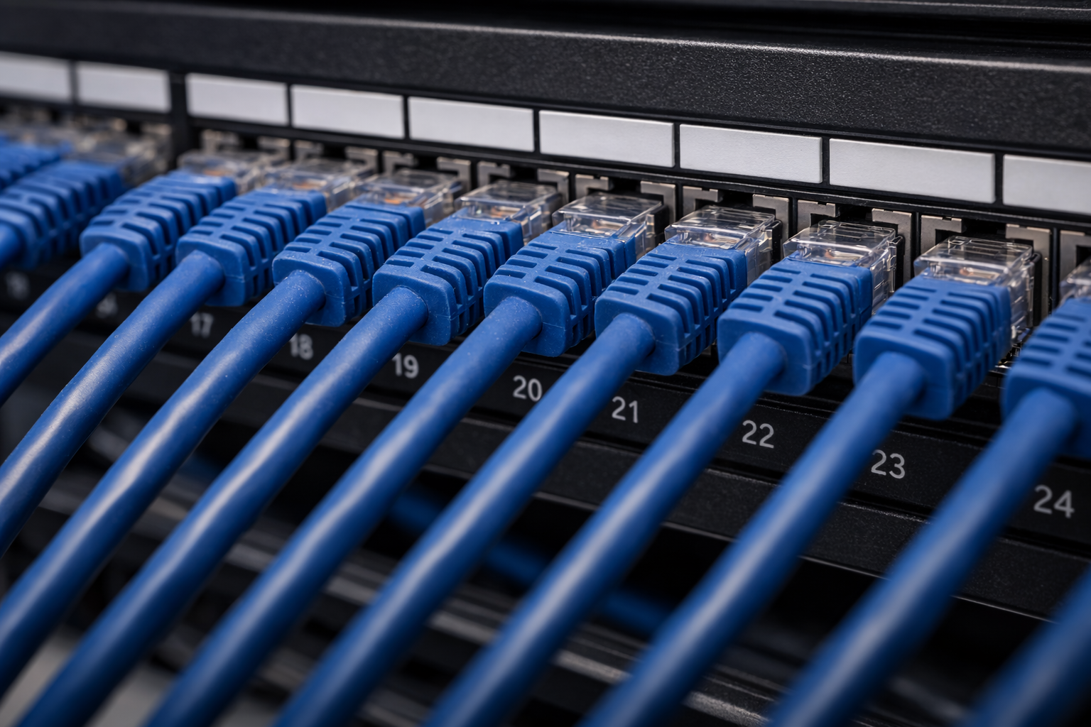Cat6A cable termination into a patch panel in a commercial IDF closet