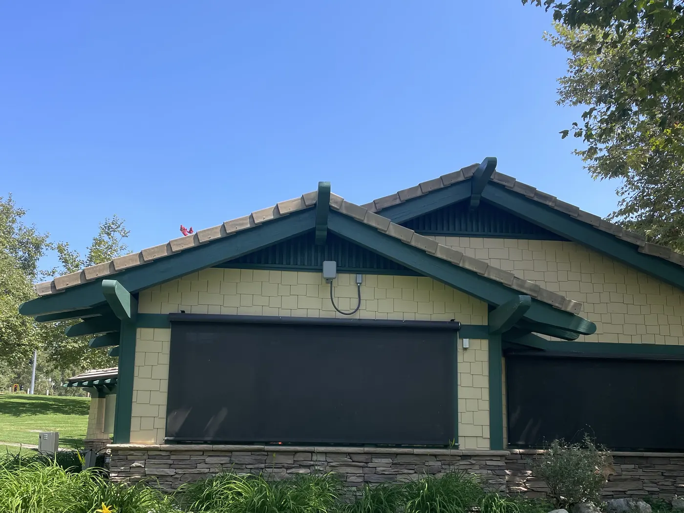 Wireless access point mounted under the eave of a County park building